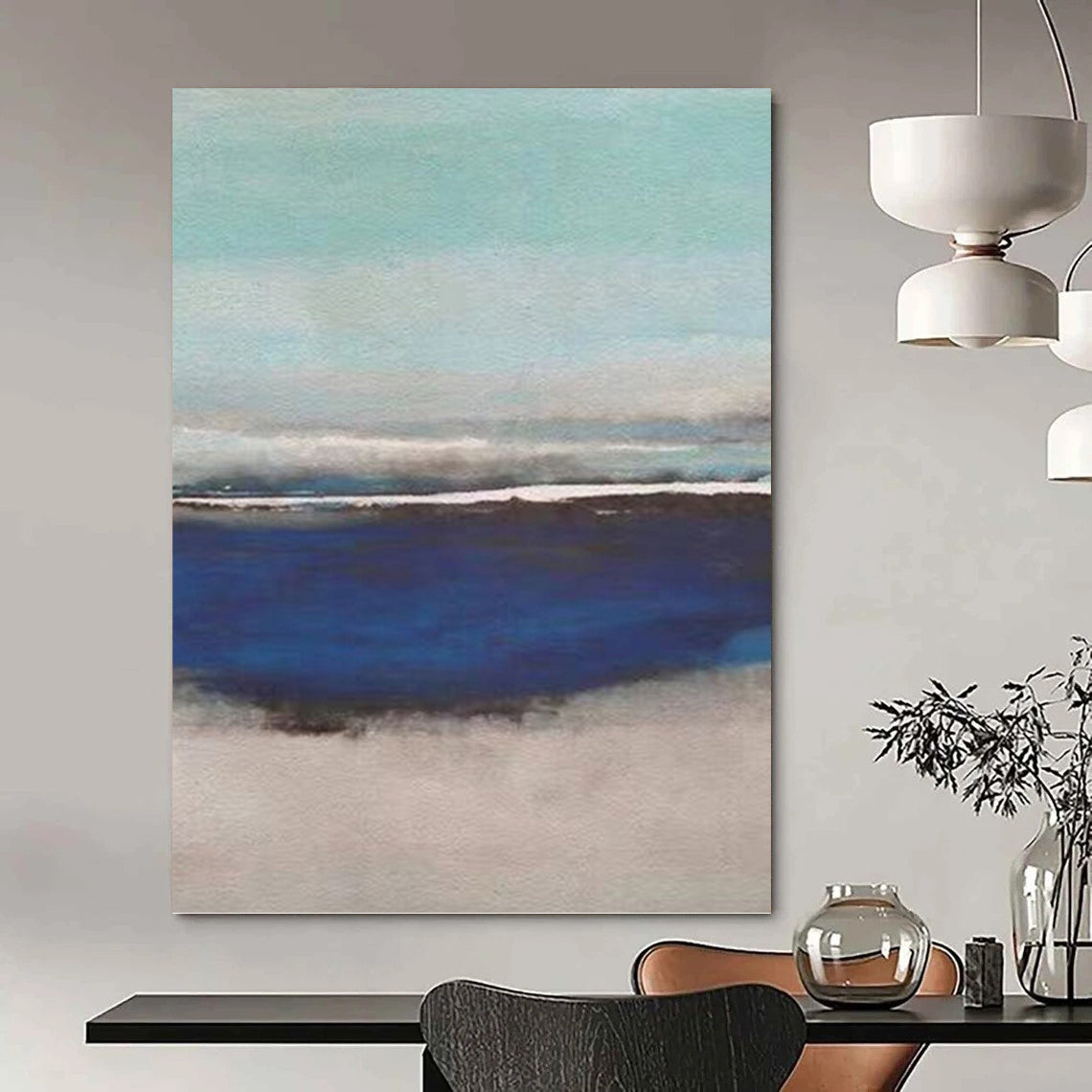 “Soft Blue - Gray Coastal Serenity” - Blue, Gray & White Seascape Painting On Canvas DKH0926