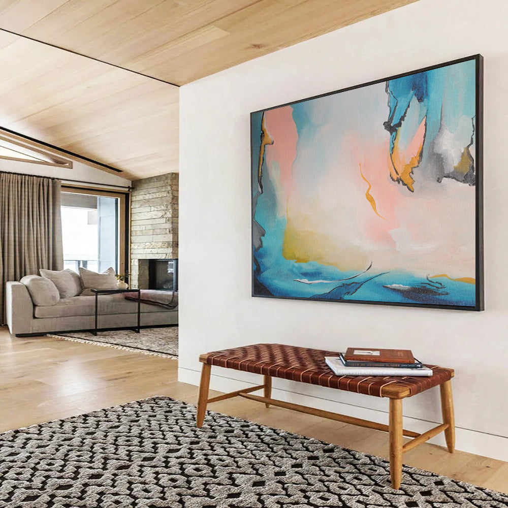 “Pastel - Toned Abstract Forms - Blues, Pinks, and Fluid Shapes” Painting On Canvas DKH021