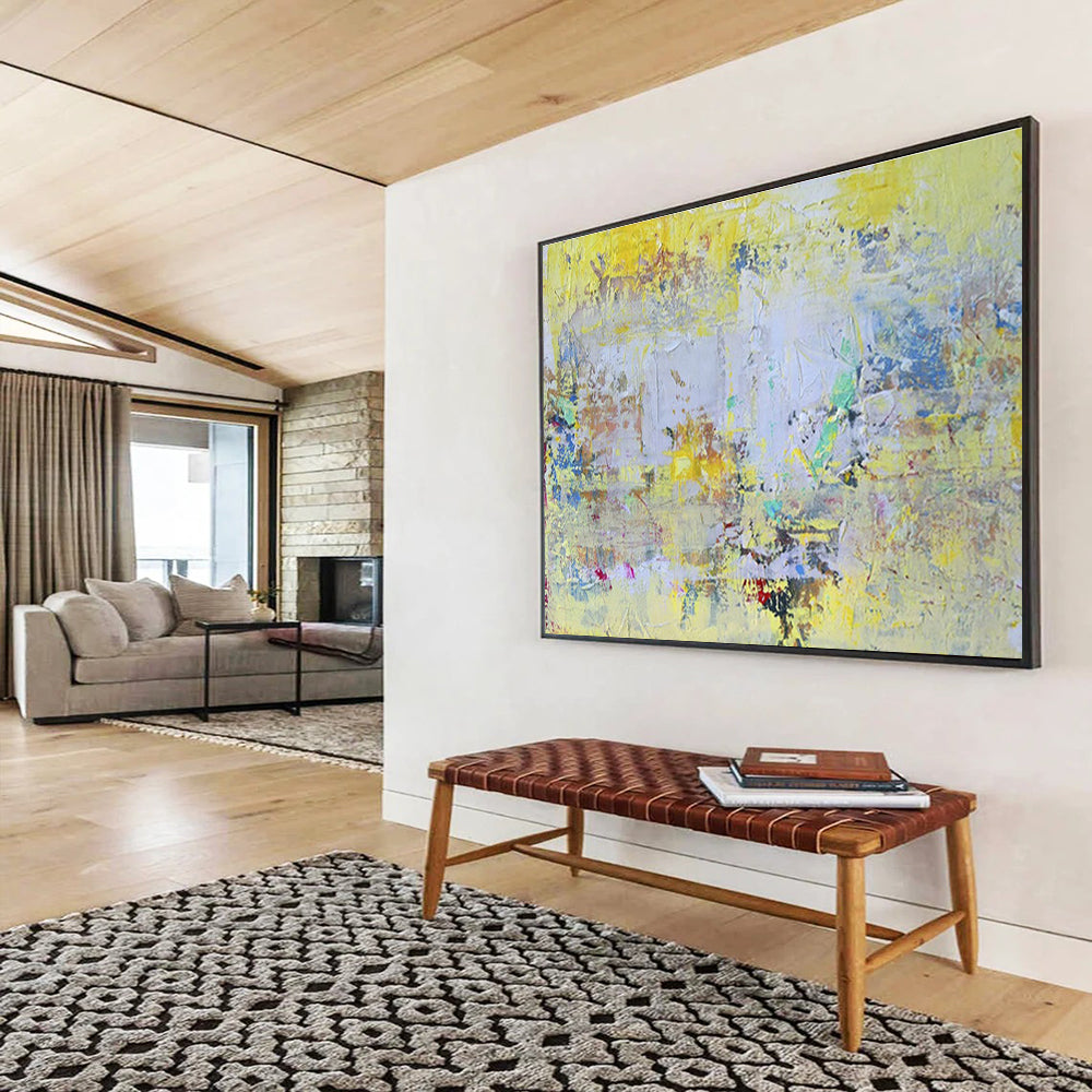 Bright Textured Abstract in Yellow and Pastels Painting On Canvas DKH194