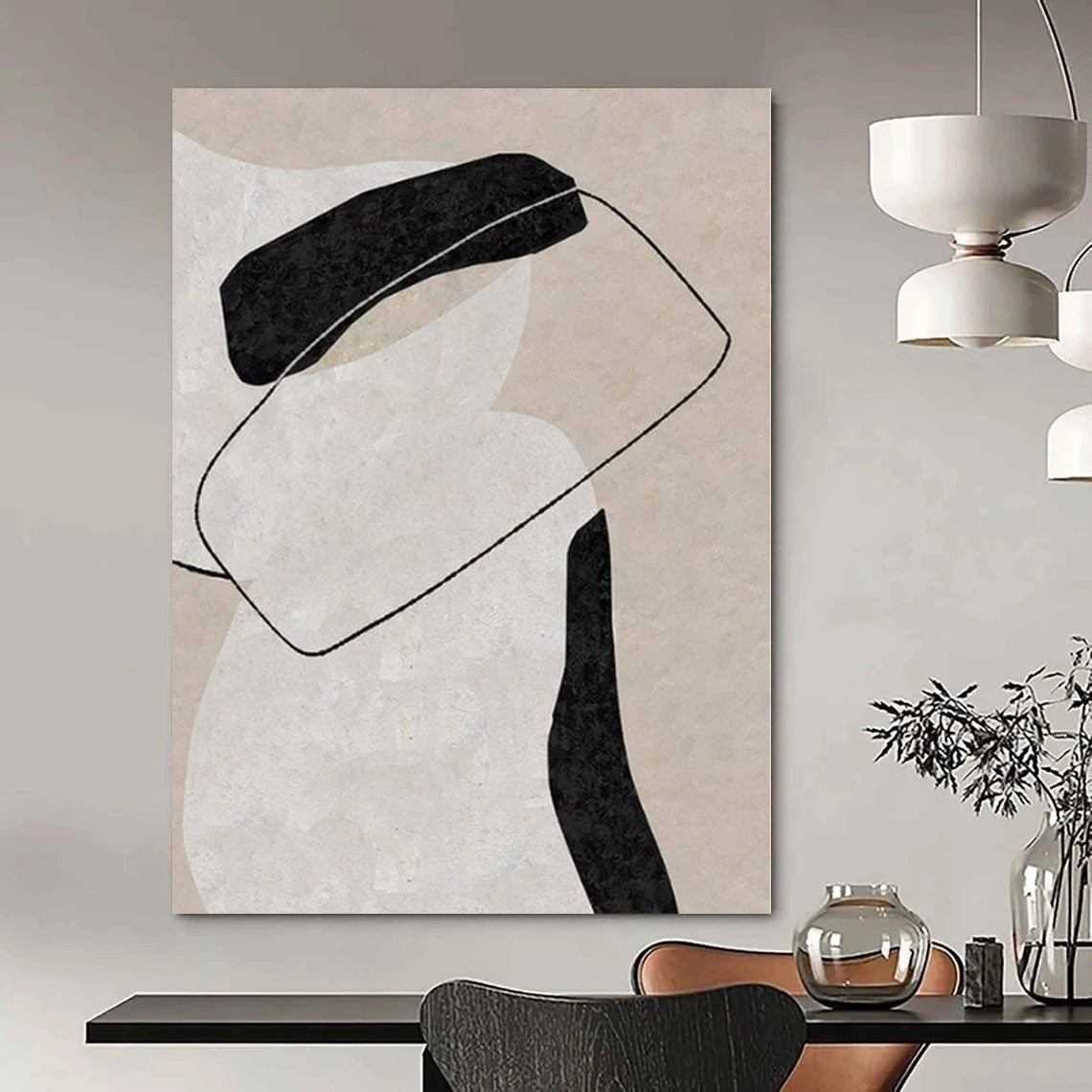 “Black - White - Beige Geometric Reprise” – Geometric Abstract Painting CT1143