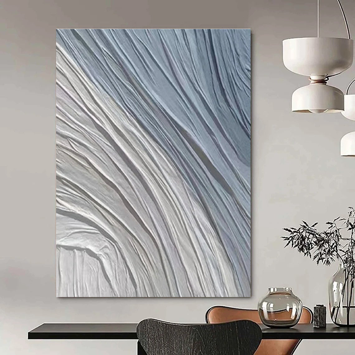 Grey - Blue Textured Waves - Textured Abstract Acrylic Painting CT1431