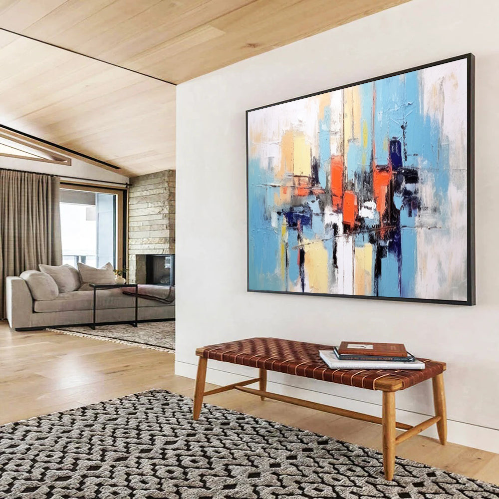 “Abstract City Blocks In Color” Cityscape Painting On Canvas DLZ068