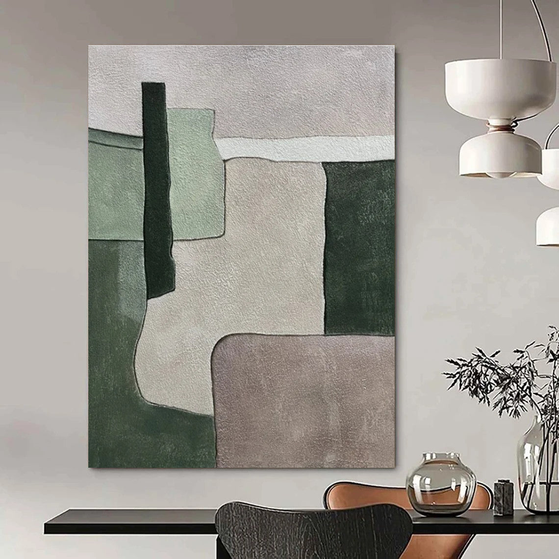 Muted Greens & Greys, Geometric Forms - "Soft Structure" - Abstract Acrylic Painting CT1434