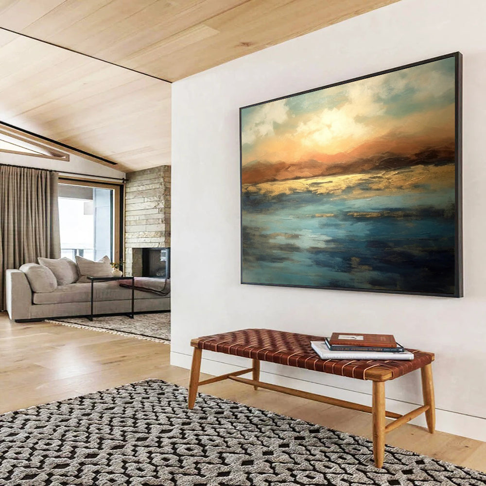 “Sunset - Colored Lake And Mountains” Abstract Landscape Painting On Canvas DLZ055