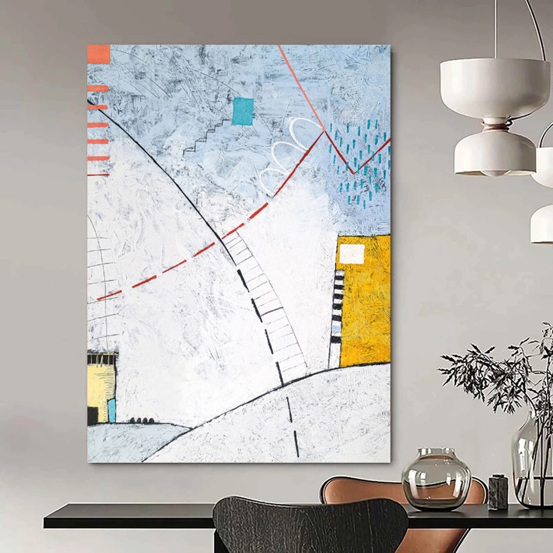 “Geometric Abstract with Color Accents” - Modern Abstract Landscape - Inspired Painting On Canvas DKH1092