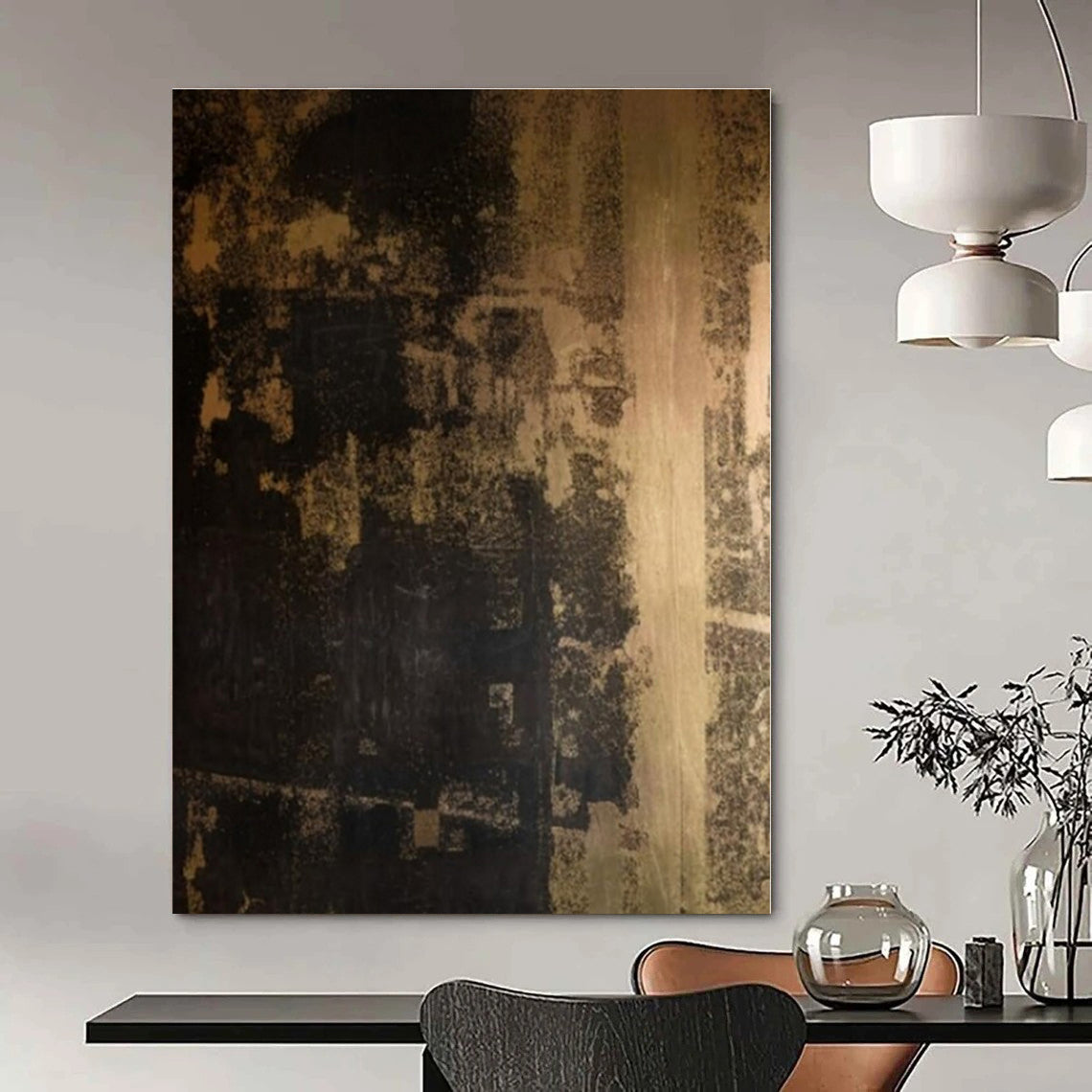 Dark Brown & Black Textured Mural - Mixed - Media Abstract On Canvas CT1295