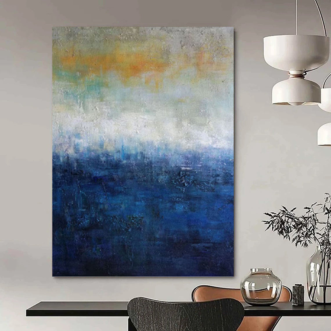 “Gradient Horizons” - Blue and Orange Gradient Abstract Painting On Canvas DKH1559