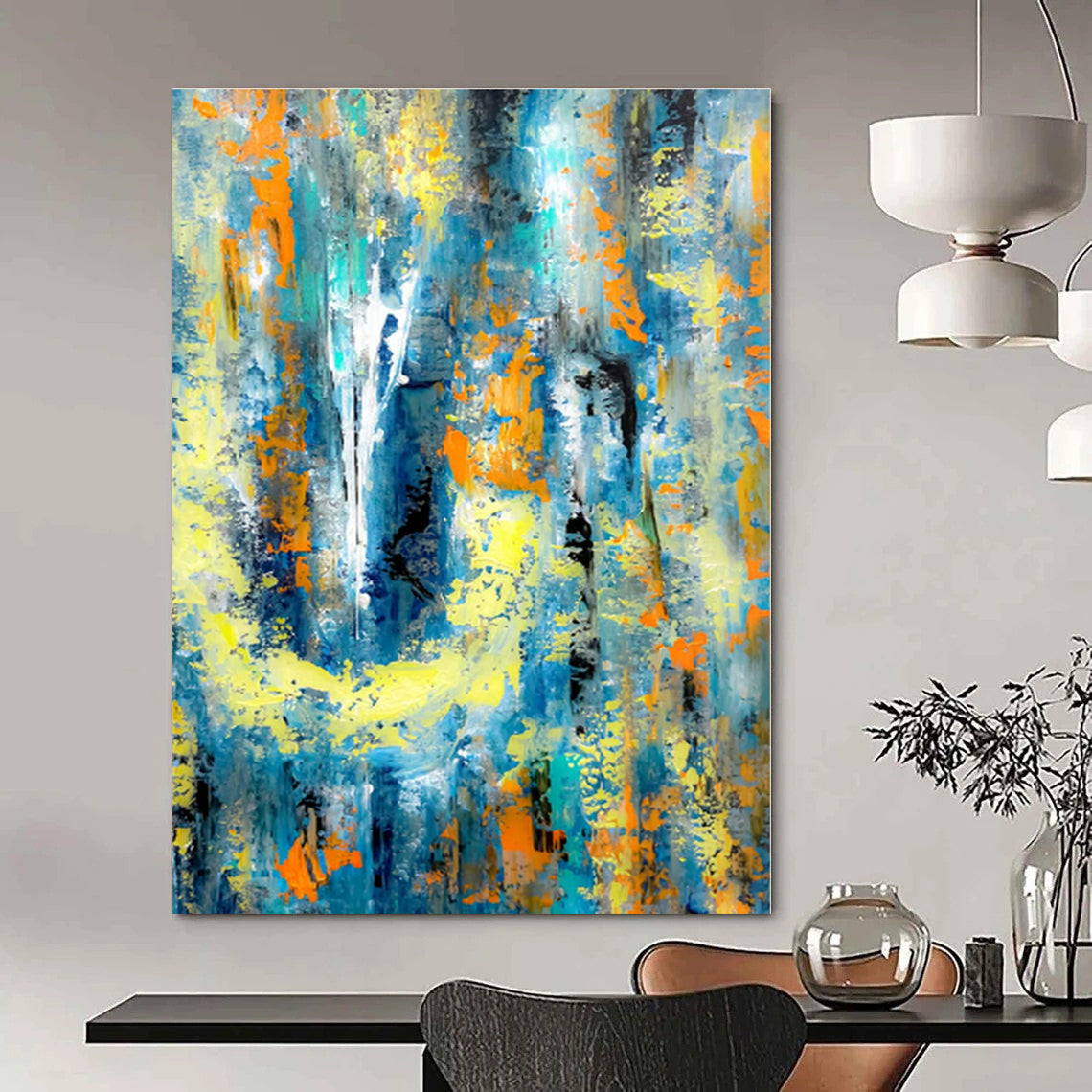 Blue, Yellow, and Orange Energy - Abstract Action Painting CT1232