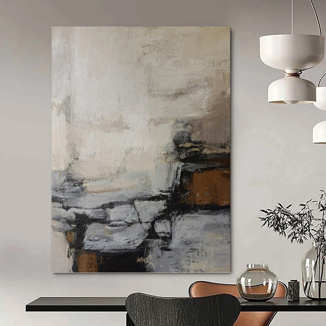 “Neutral Tonal Abstract” - Beige, Gray & Brown Expressionistic Painting On Canvas DKH1007