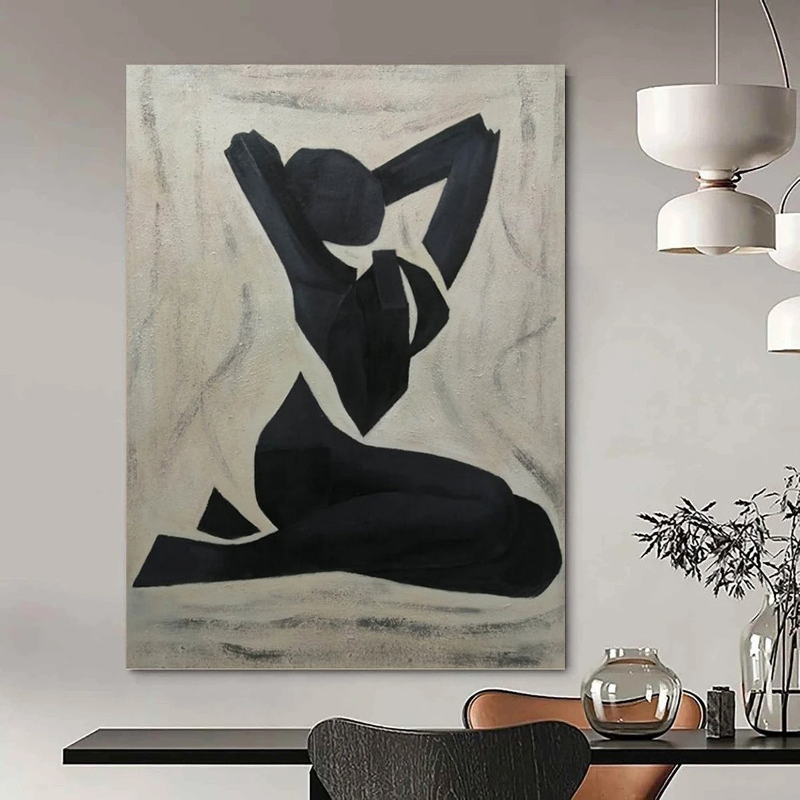 “Abstract Figure” - Black and White Minimalist Figure Painting On Canvas DKH1565