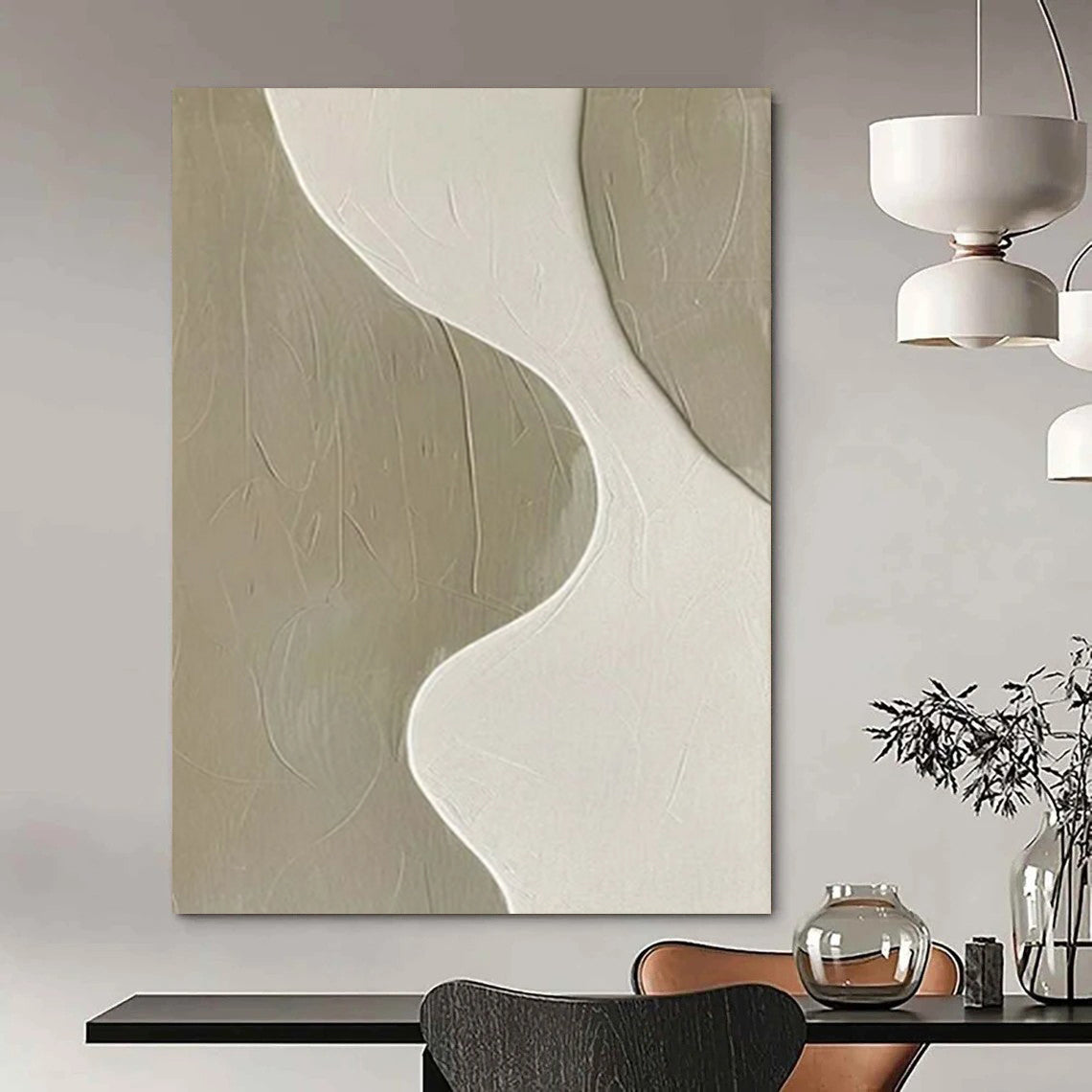 “Textured Beige & White Abstract” - Abstract Painting On Canvas CT2340