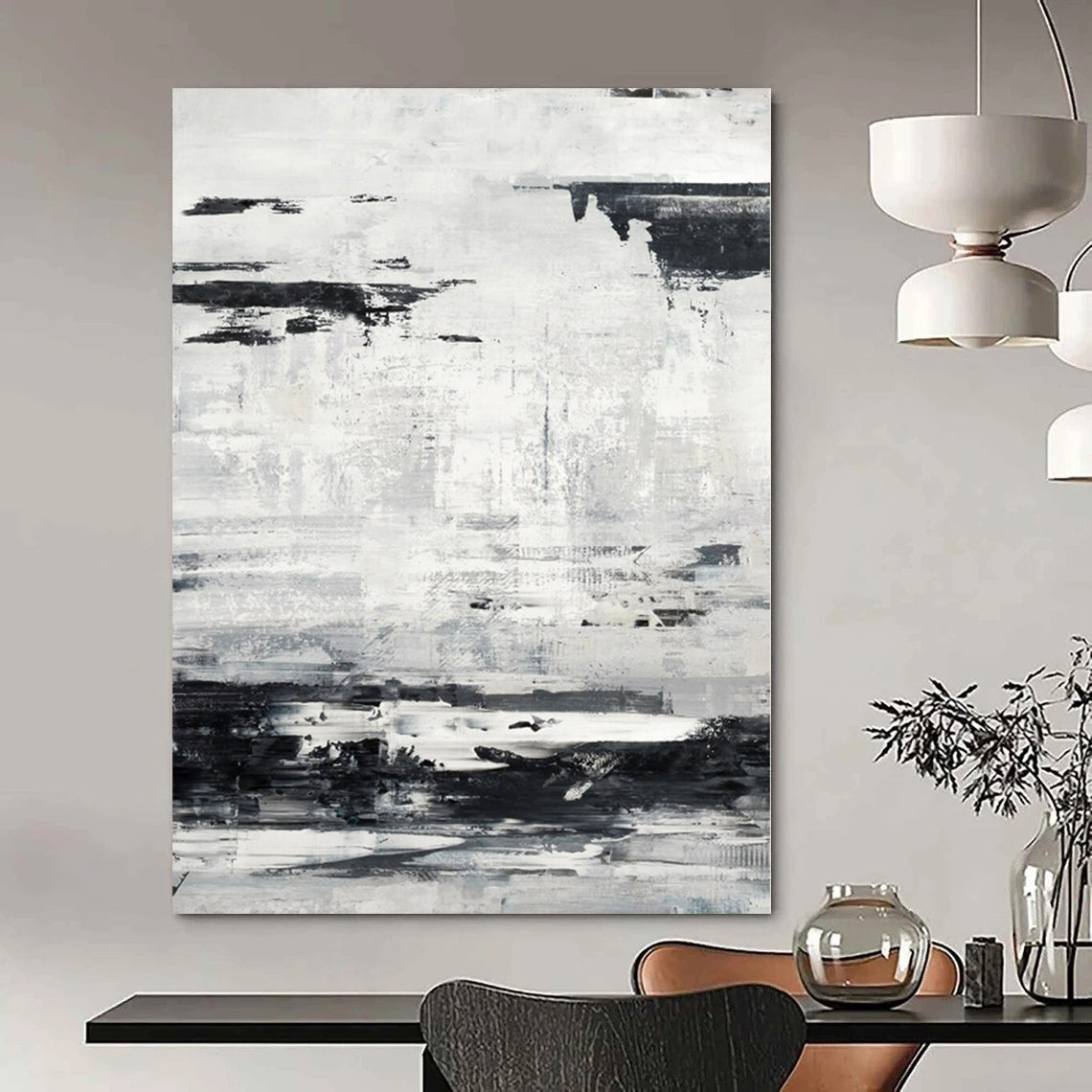 “Black - White Textured Abstraction” – Abstract Expressionist Painting CT1168