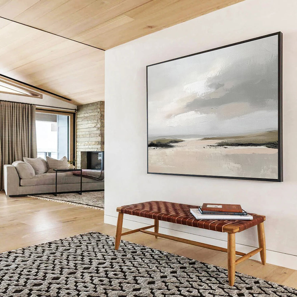 Gray Tones Coastal Scene Minimalist Painting On Canvas DKH243