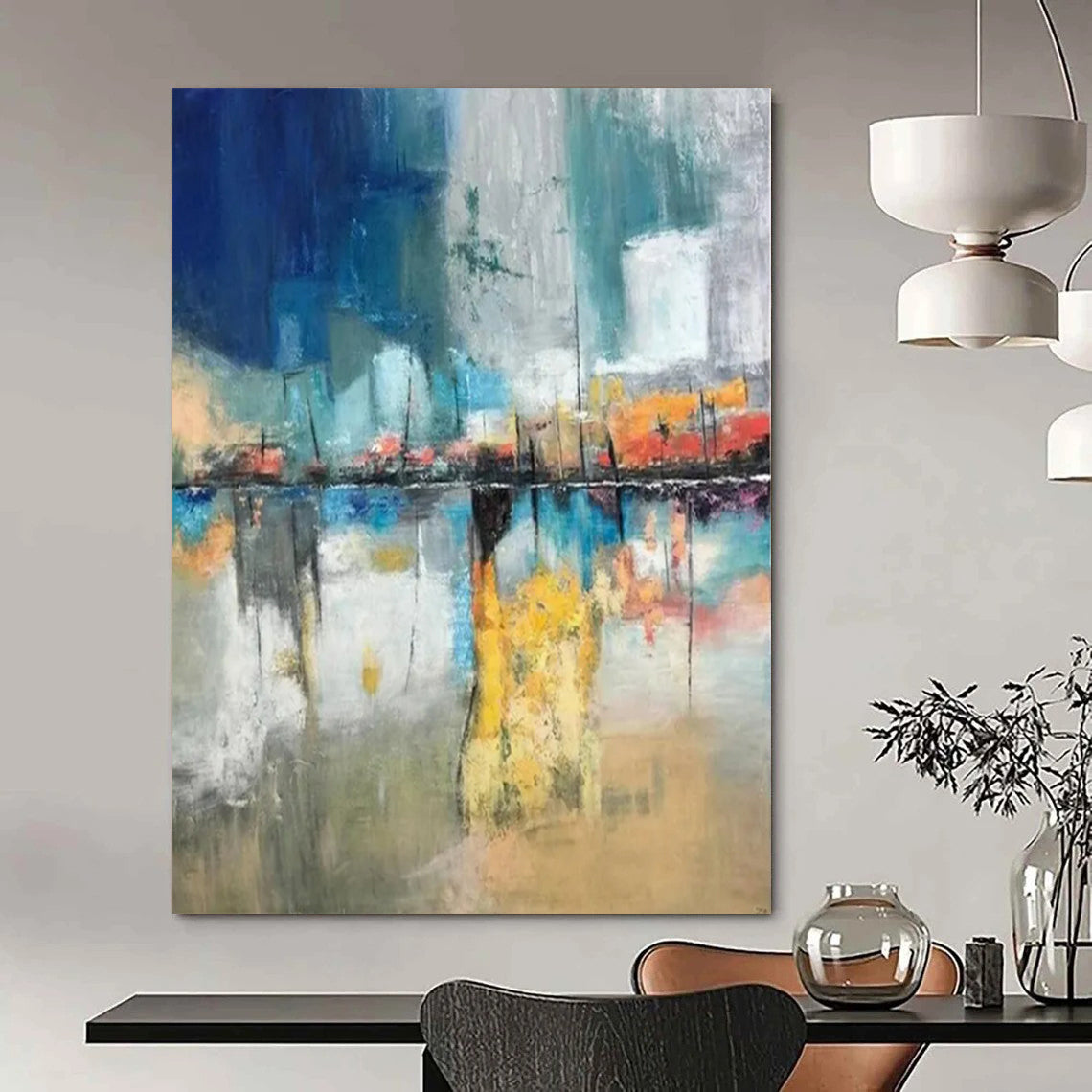“Colorful Abstract Cityscape Reflection” - Abstract Painting On Canvas CT2331
