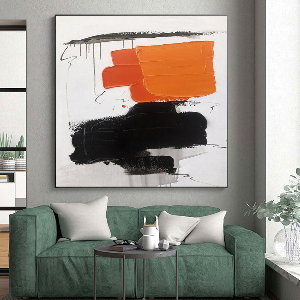 “Orange - Black - White Stacked Shapes” ,Abstract Acrylic Painting CT0789