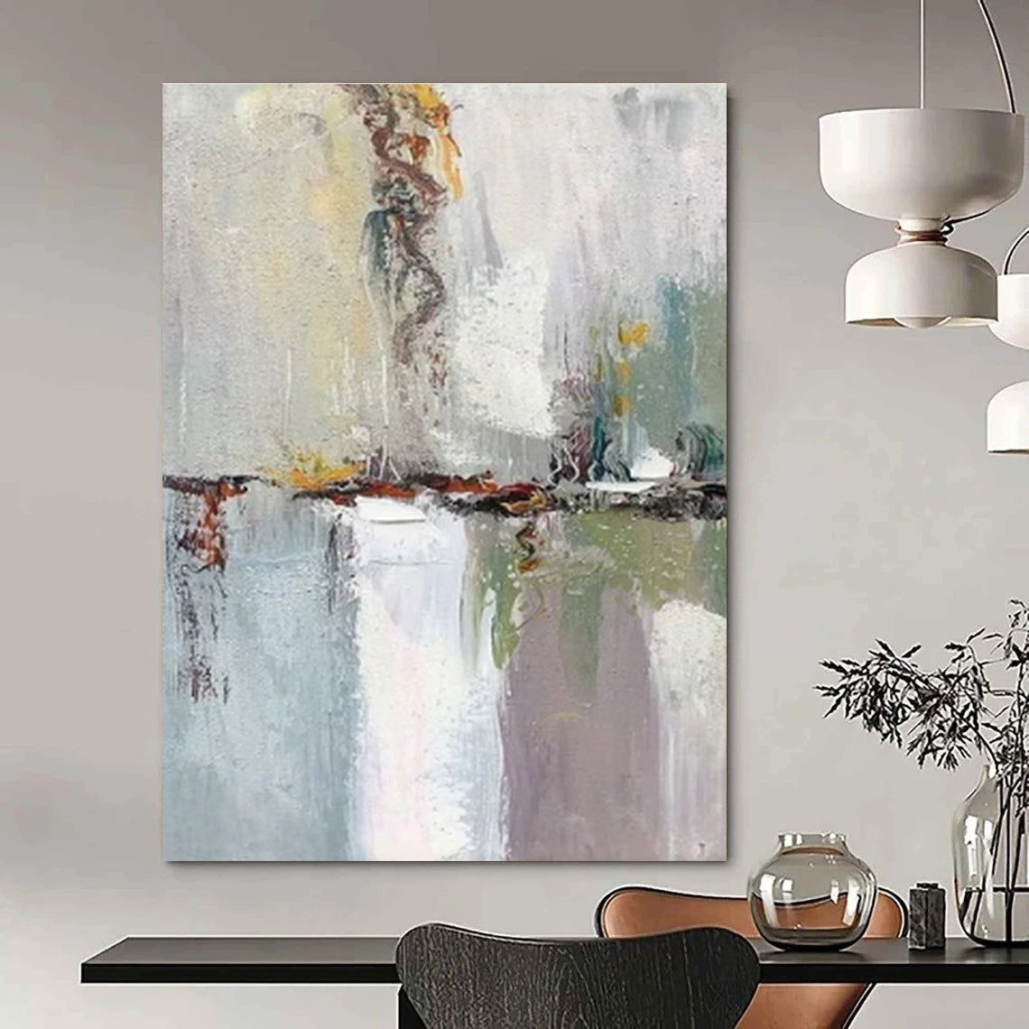 Grey, Yellow, Green & Purple Abstract Urban Scene - "City in Motion" - Abstract Oil Painting CT1460
