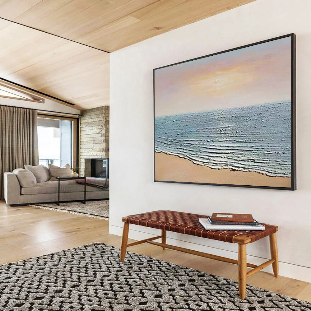 Textured Beach Waves - Impasto Seascape Painting On Canvas DLZ184