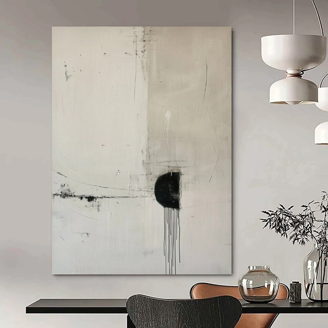 “Minimalist Black - White Abstract” ,Abstract Minimalist Acrylic Painting CT0934