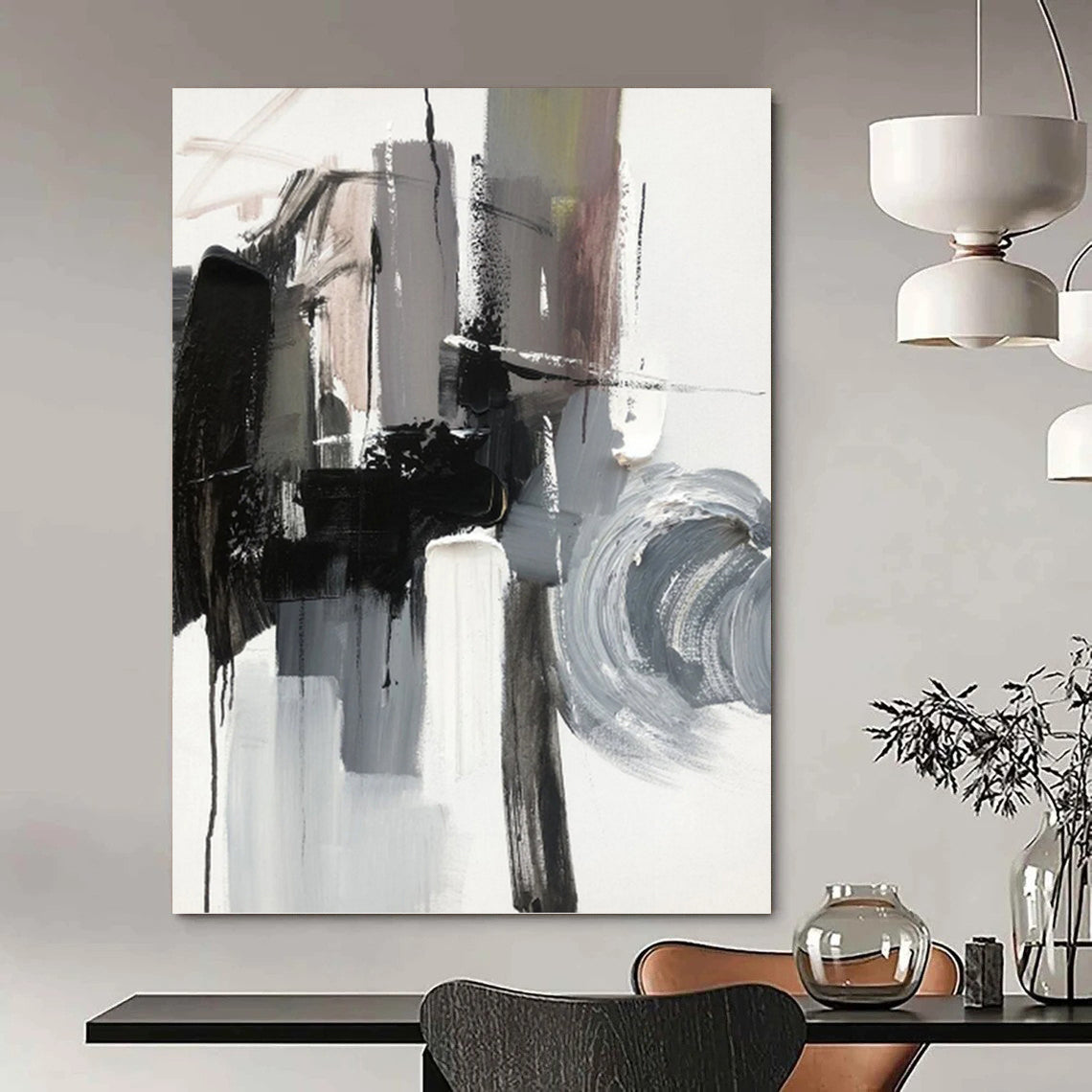 Monochrome Abstract Forms - Abstract Minimalist Painting On Canvas DKH1271
