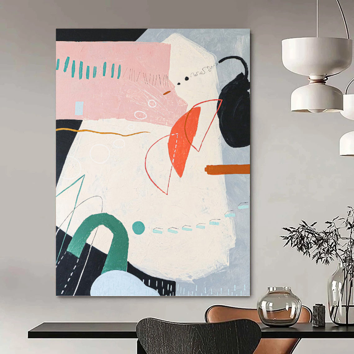 “Pastel - Toned Abstract Forms” - Whimsical Abstract Painting On Canvas DKH1093