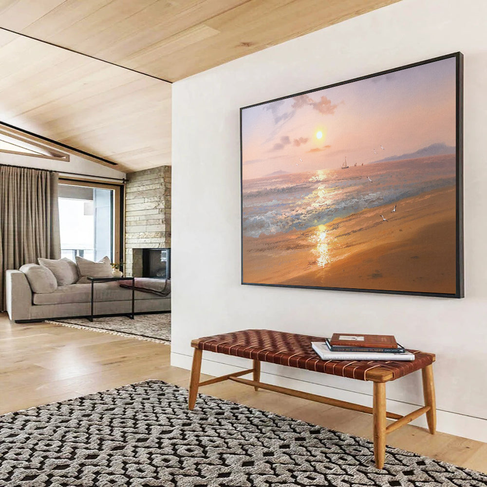“Sunset Sea Symphony” - Orange, Pink & Purple Realist Seascape Painting On Canvas DLZ269