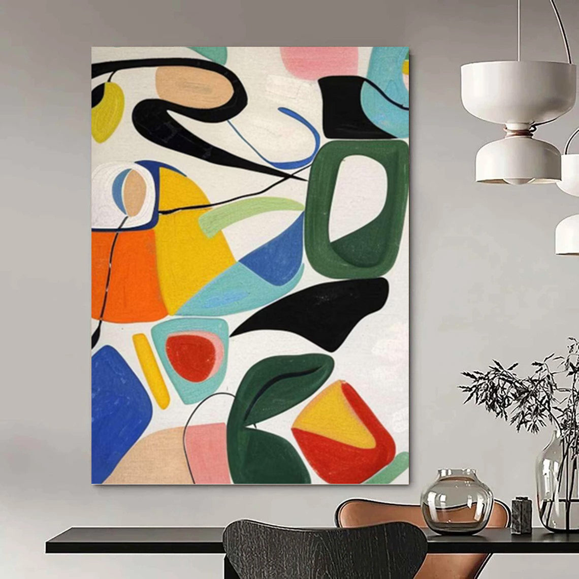 “Colorful Abstract Playground” - Multicolor Shapes & Lines Painting On Canvas DKH1186