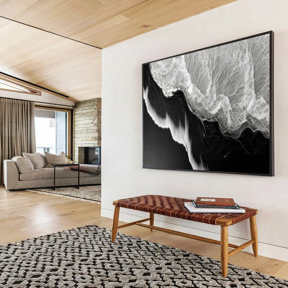 “Black - White Ocean Wave Abstraction” Abstract Seascape Painting On Canvas DLZ075