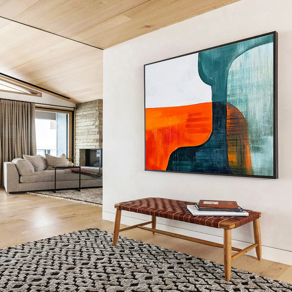 Orange Teal and Blue Shapes Vibrant Geometric Abstract Painting On Canvas DKH265