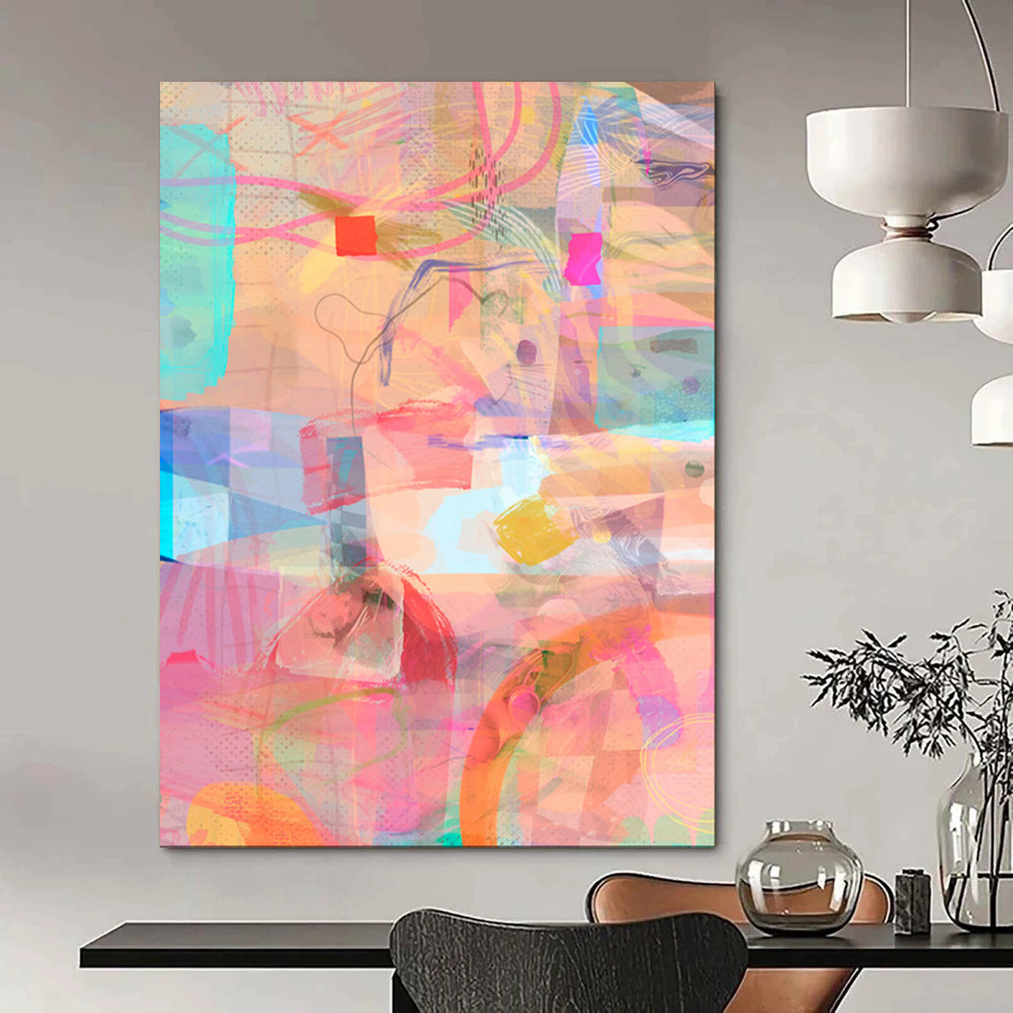 Colorful Geometric Shapes, Soft Lines - "Pastel Geometry" - Abstract Geometric Painting CT1861