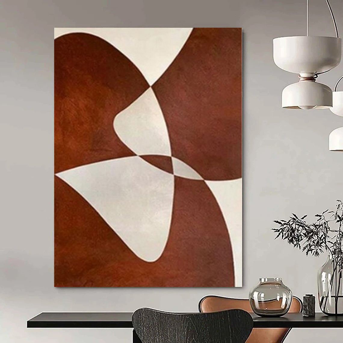 “Brown and White Intertwined Forms” – Geometric Abstract Painting CT1114