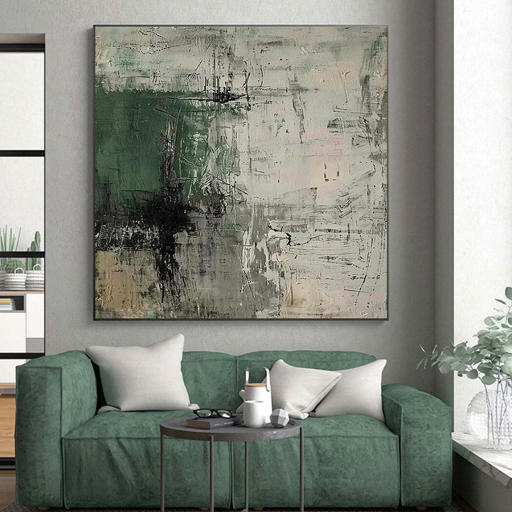 “Green - Gray - Black Abstract” ,Abstract Acrylic Painting CT0859