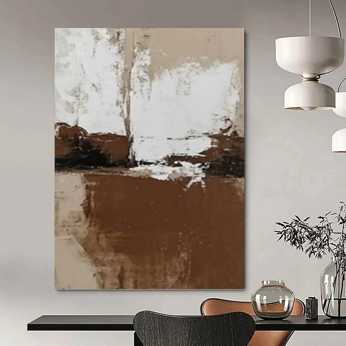 “Brown - White Abstract Simplicity” - Brown & White Minimalist Painting On Canvas DKH0975