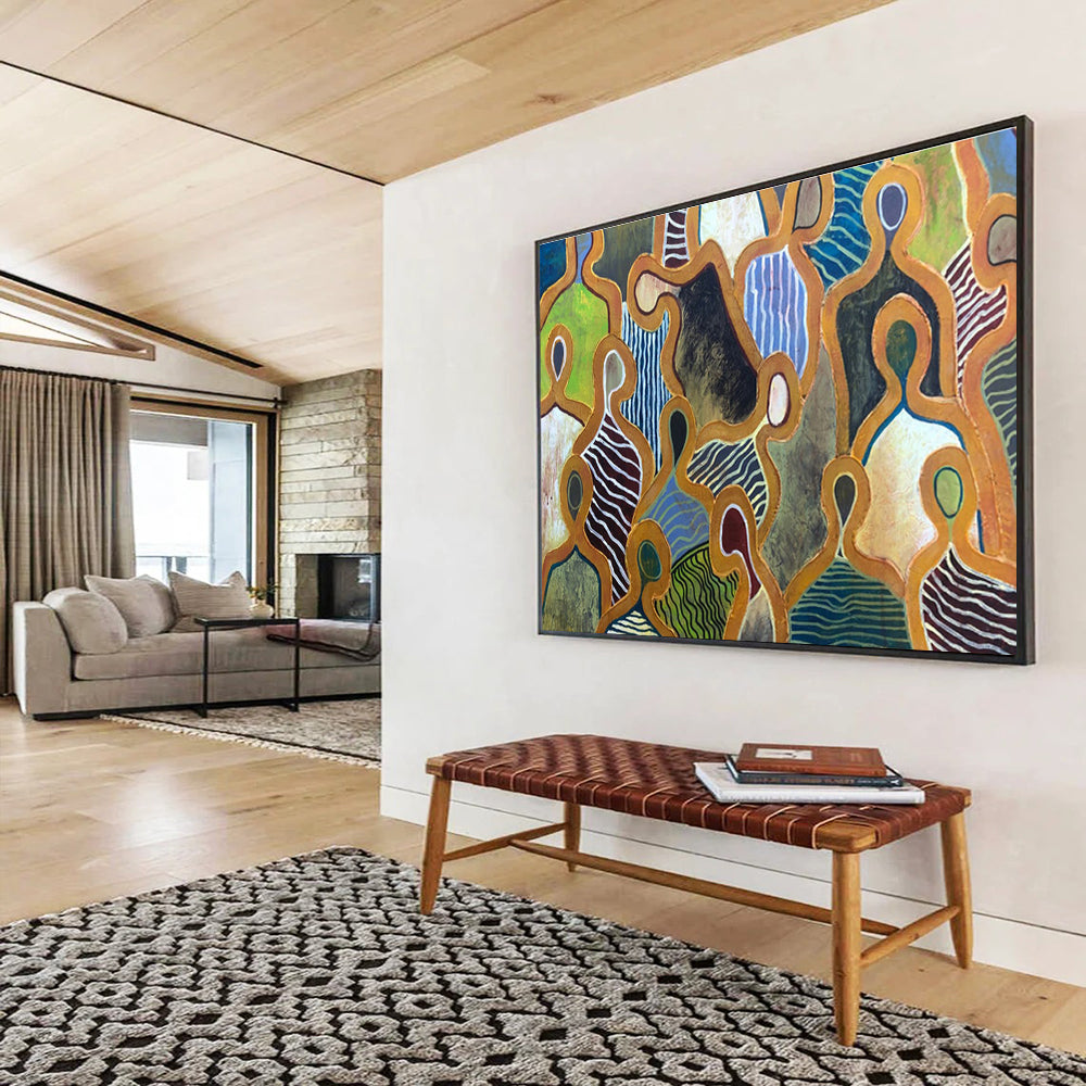 Abstract Figural Shapes in Colorful Patterns Painting On Canvas DKH189