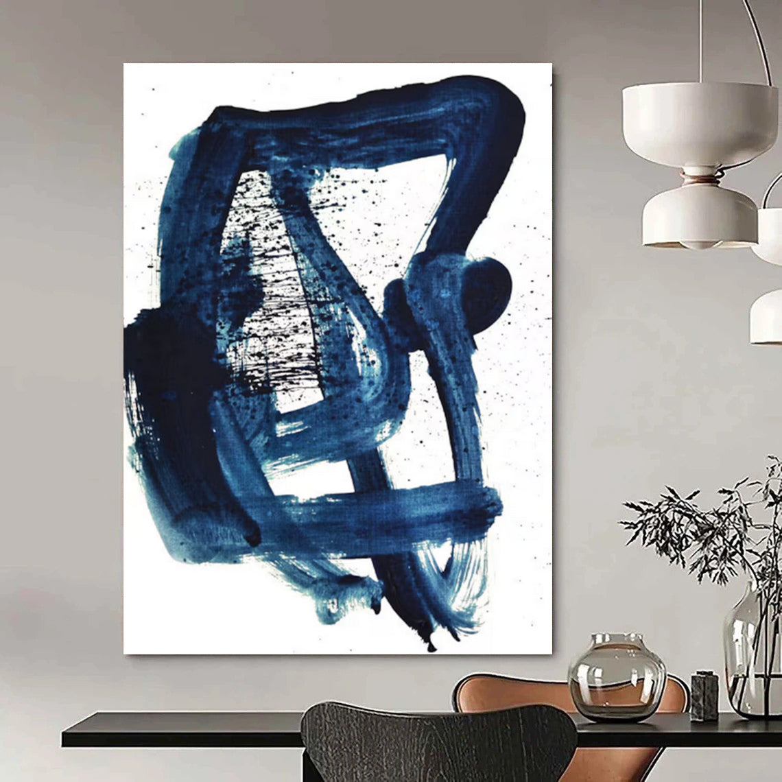 “Indigo Abstract Gestures” - Abstract Expressionist Painting On Canvas DTP161