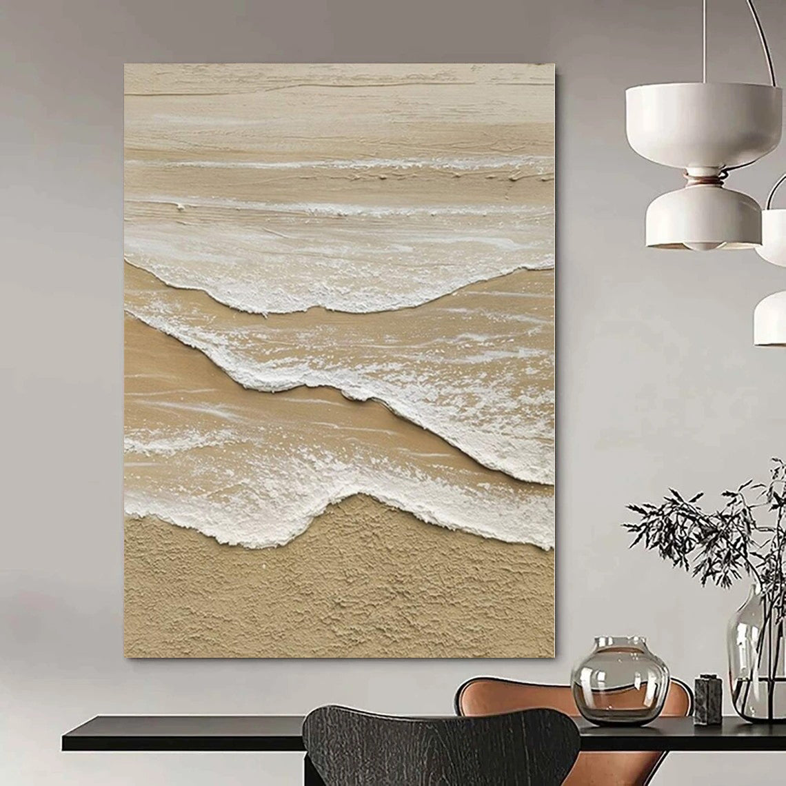 “Textured Sandy Shore Waves” – Impasto Seascape Painting CT1088