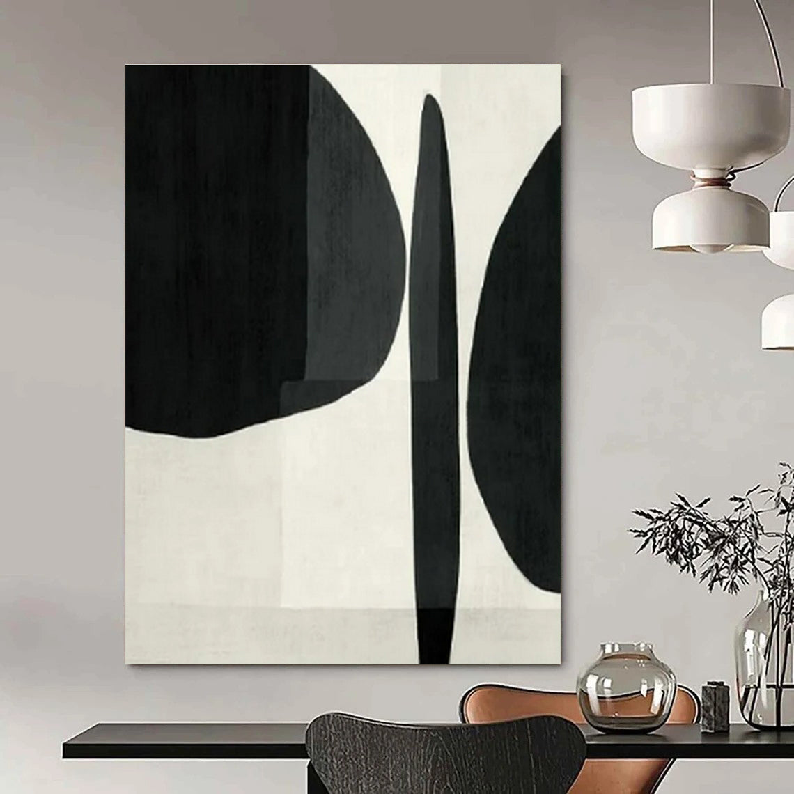 Black - White Abstract Forms I - Minimalist Abstract Ink Painting CT1426