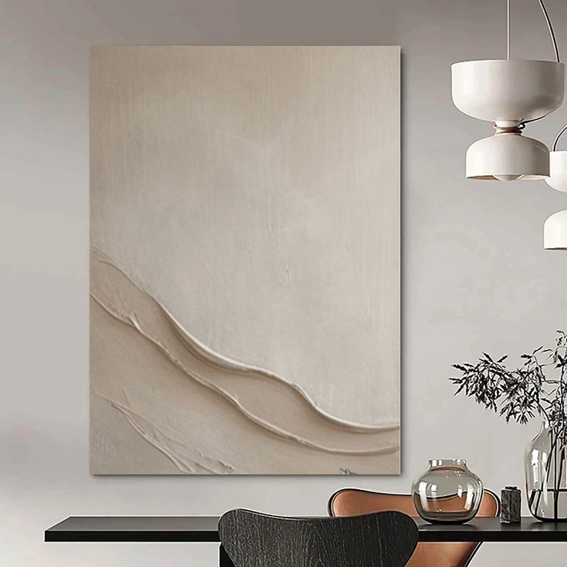 “Subtle Beige Textured Waves” – Minimalist Textured Painting CT1093