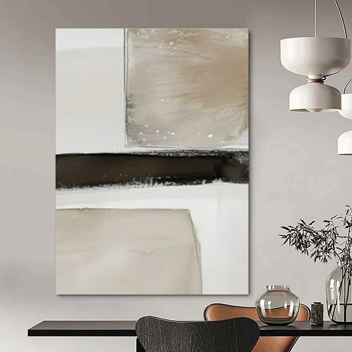 Beige, Black & White Textured Squares - "Textured Transitions" - Abstract Textured Painting CT1478