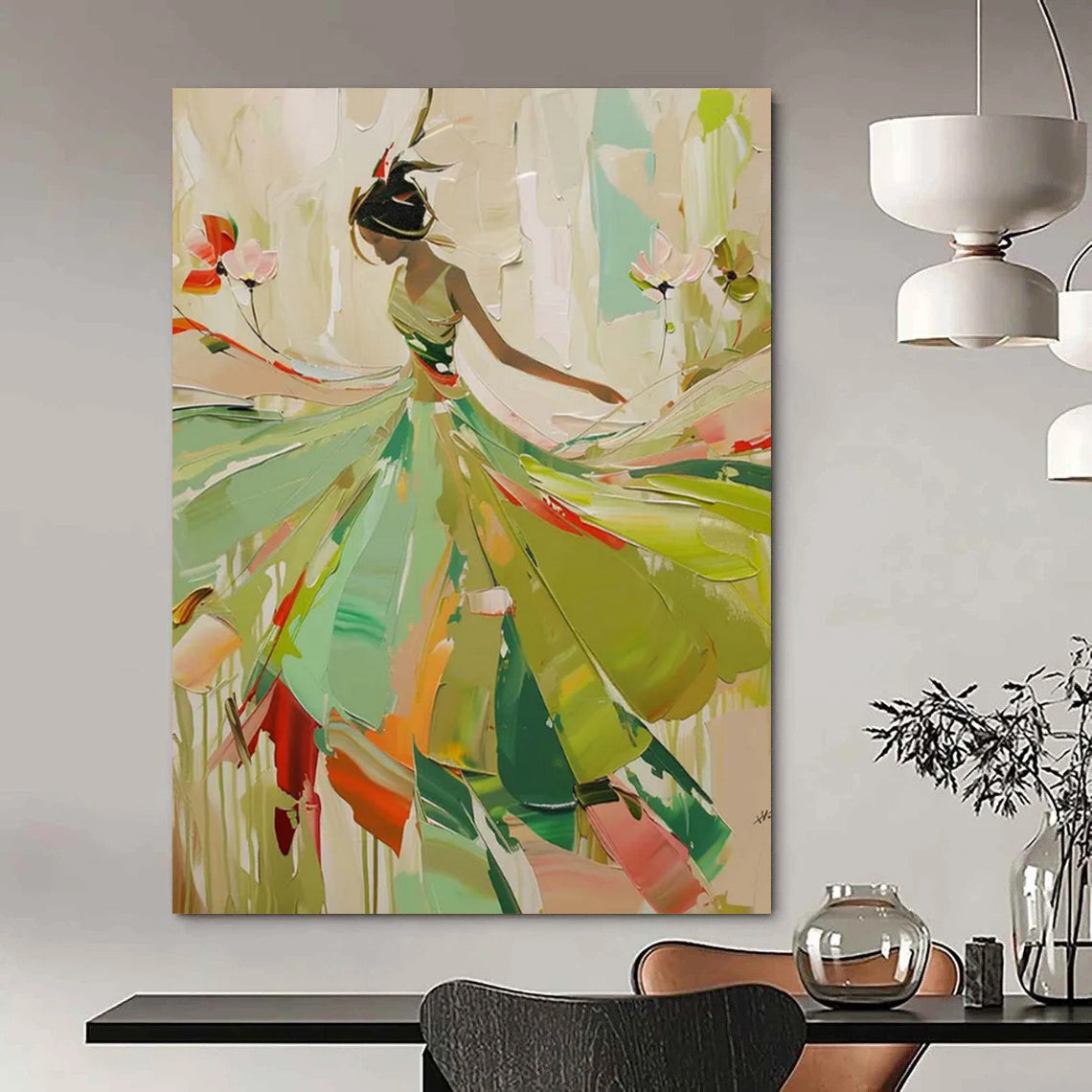 “Elegant Lady in Green” - Abstract Figurative Painting On Canvas DTP082