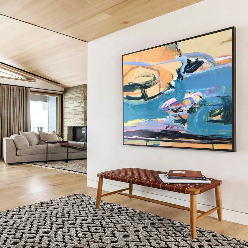 “Blue, Orange, Pink Coastal ‘Sunset Surf’” - Abstract Seascape Painting On Canvas DLZ007