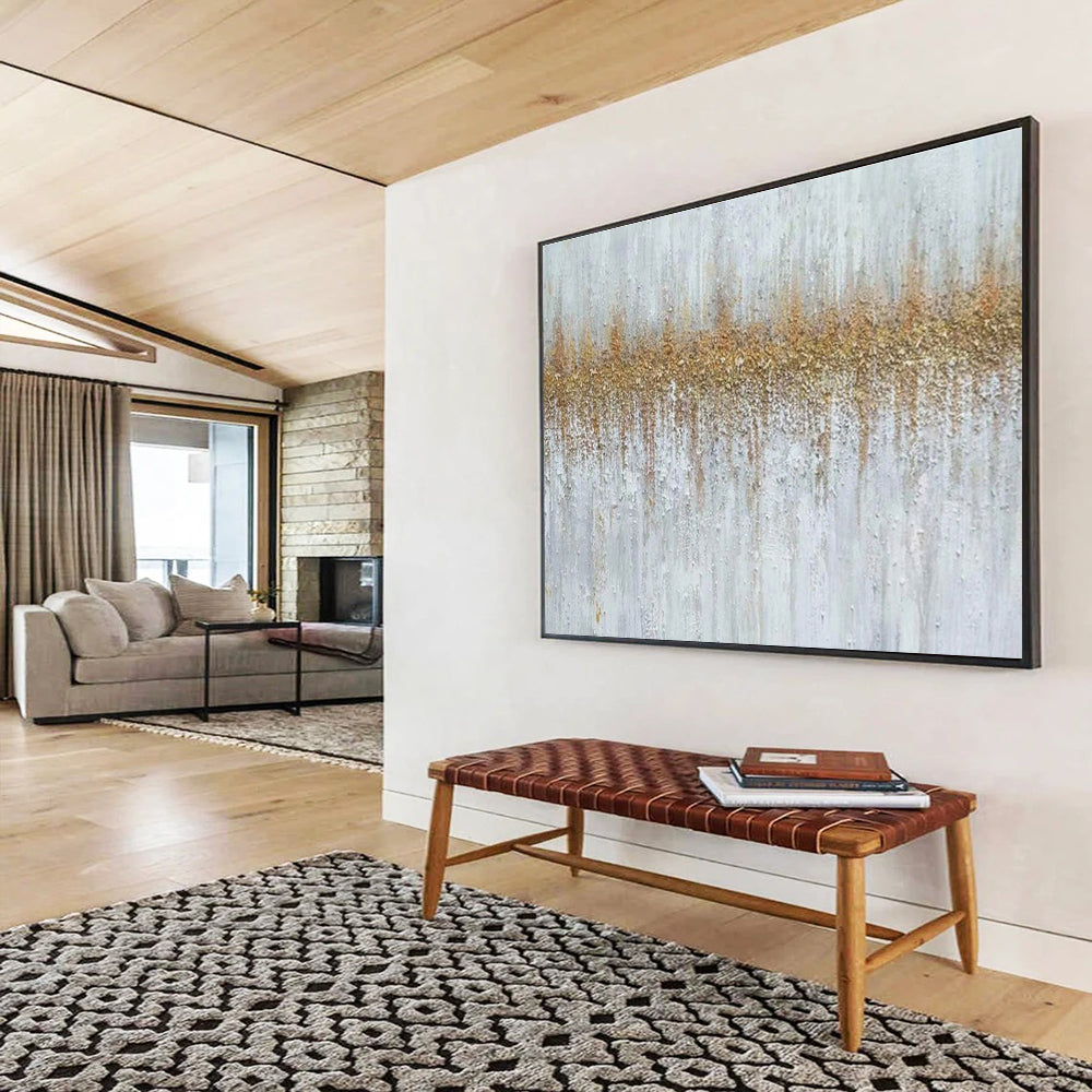Textured Gold and White Abstract Painting On Canvas DKH302