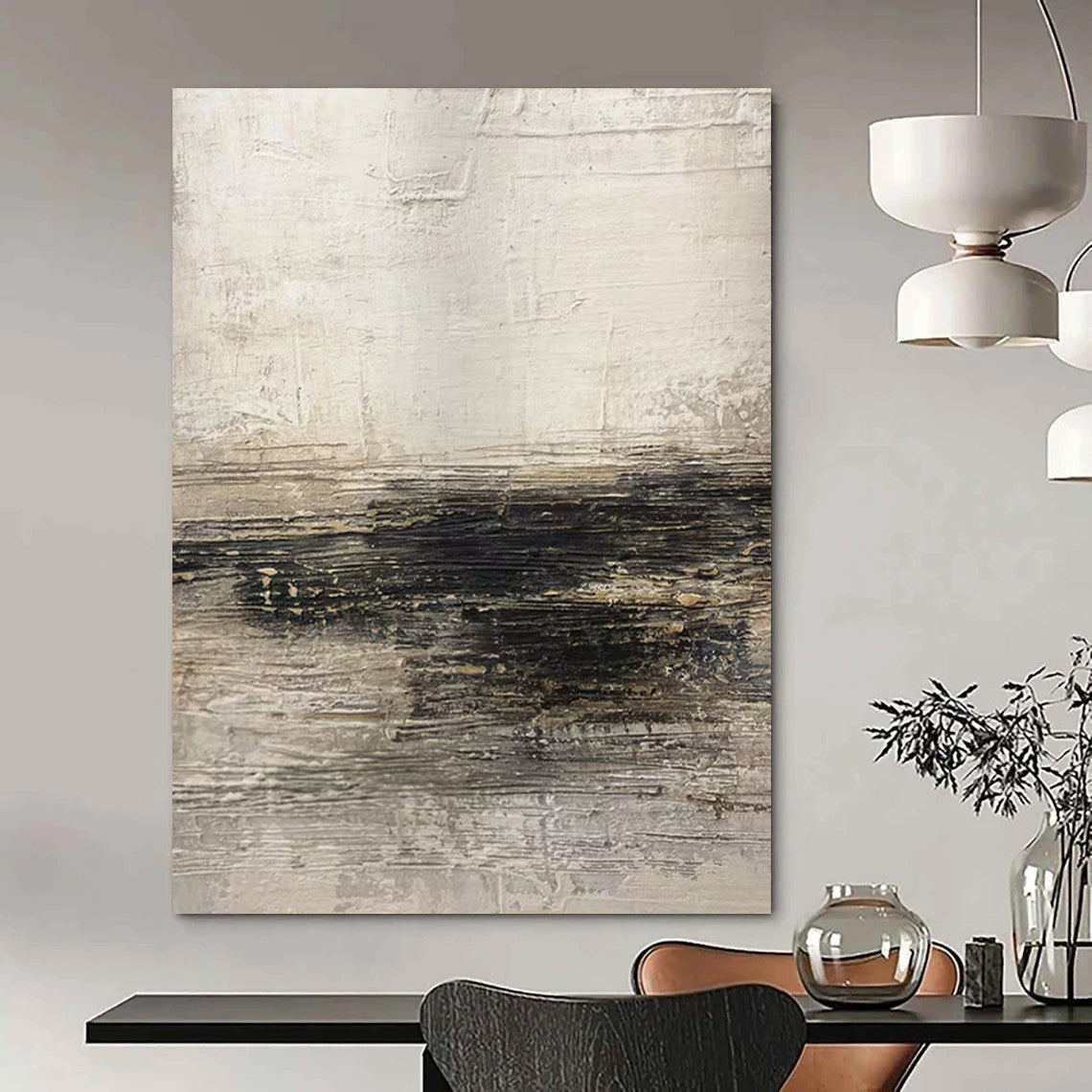 “Light Gray - Black Textured Horizons” – Abstract Textured Art CT0986