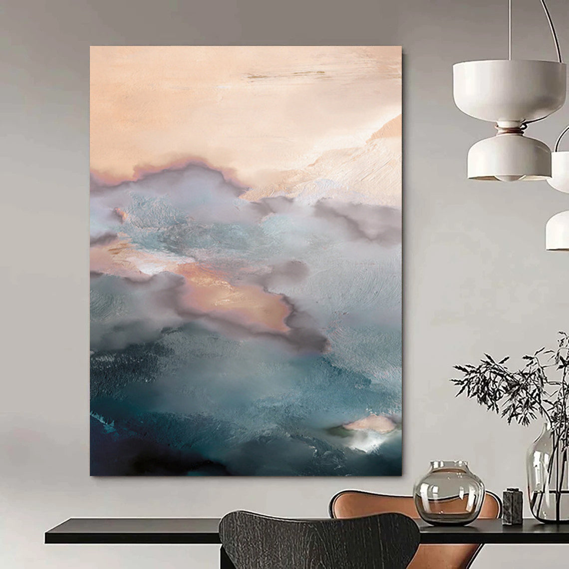 “Pastel Cloudscape with Coral Hues” - Abstract Landscape Painting On Canvas DTP164