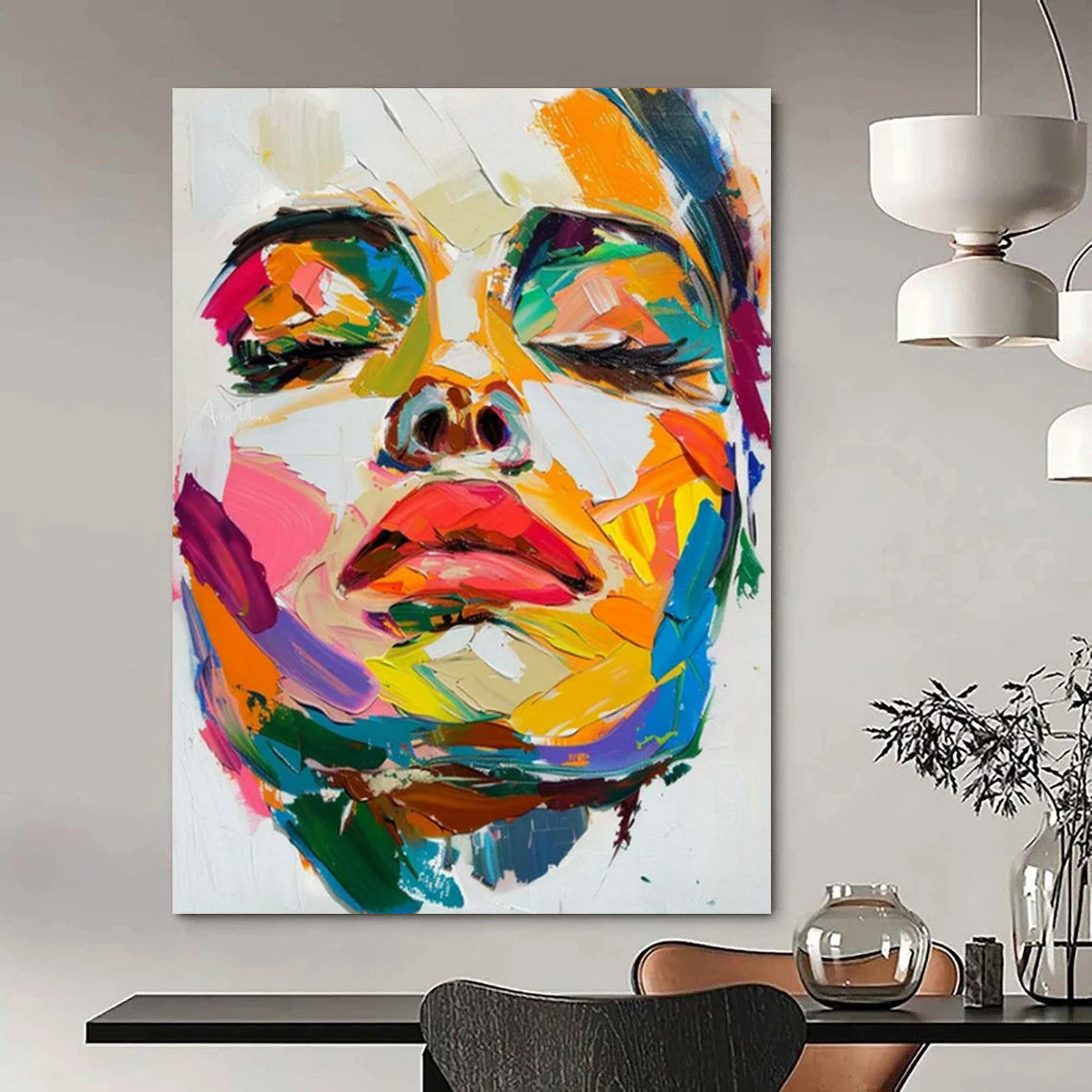 “Colorful Portrait 2” - Vivid Abstract Portrait Painting On Canvas CT2244