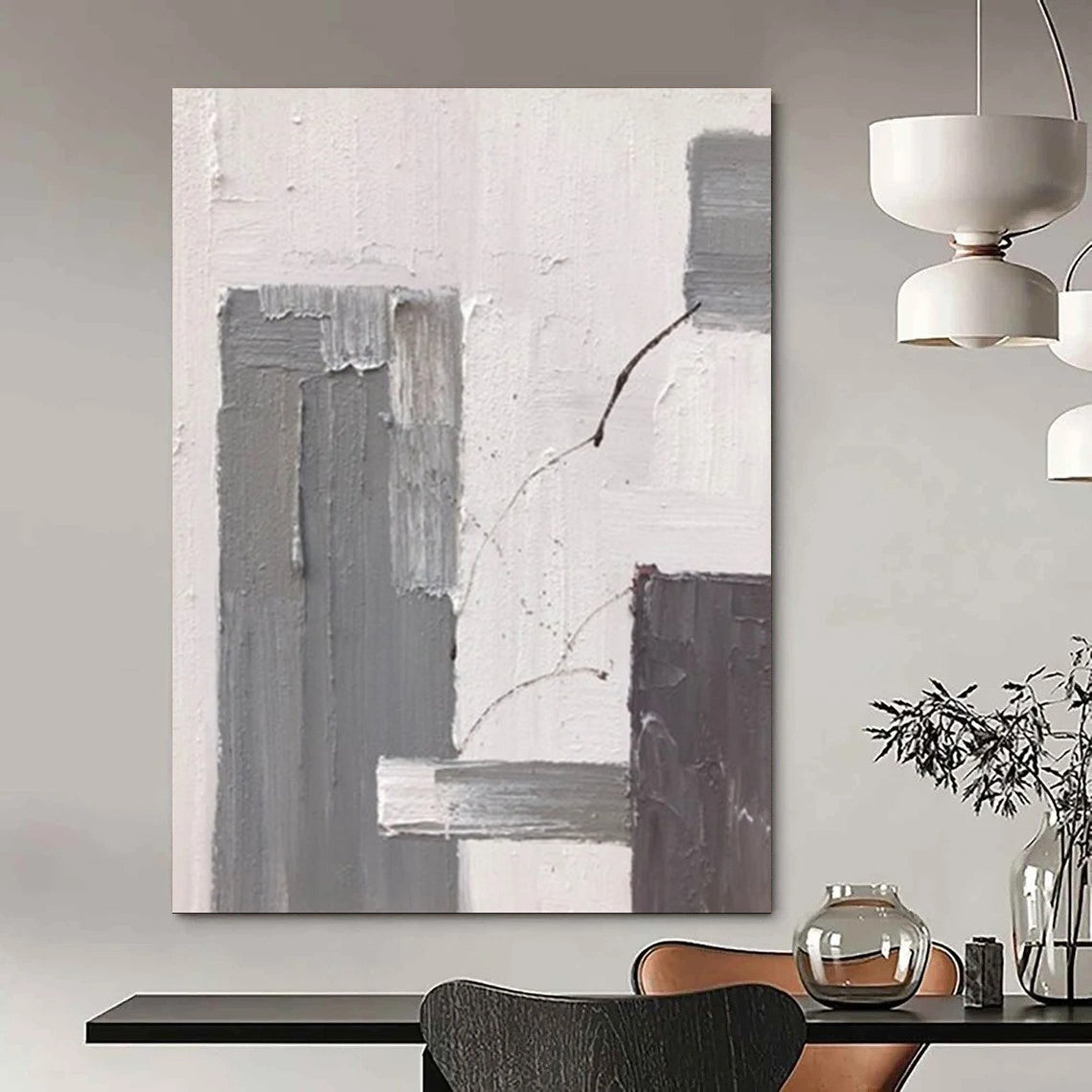 “Gray, White, Brown Minimalist ‘Subtle Stories’” - Abstract Impasto Painting On Canvas DTP396