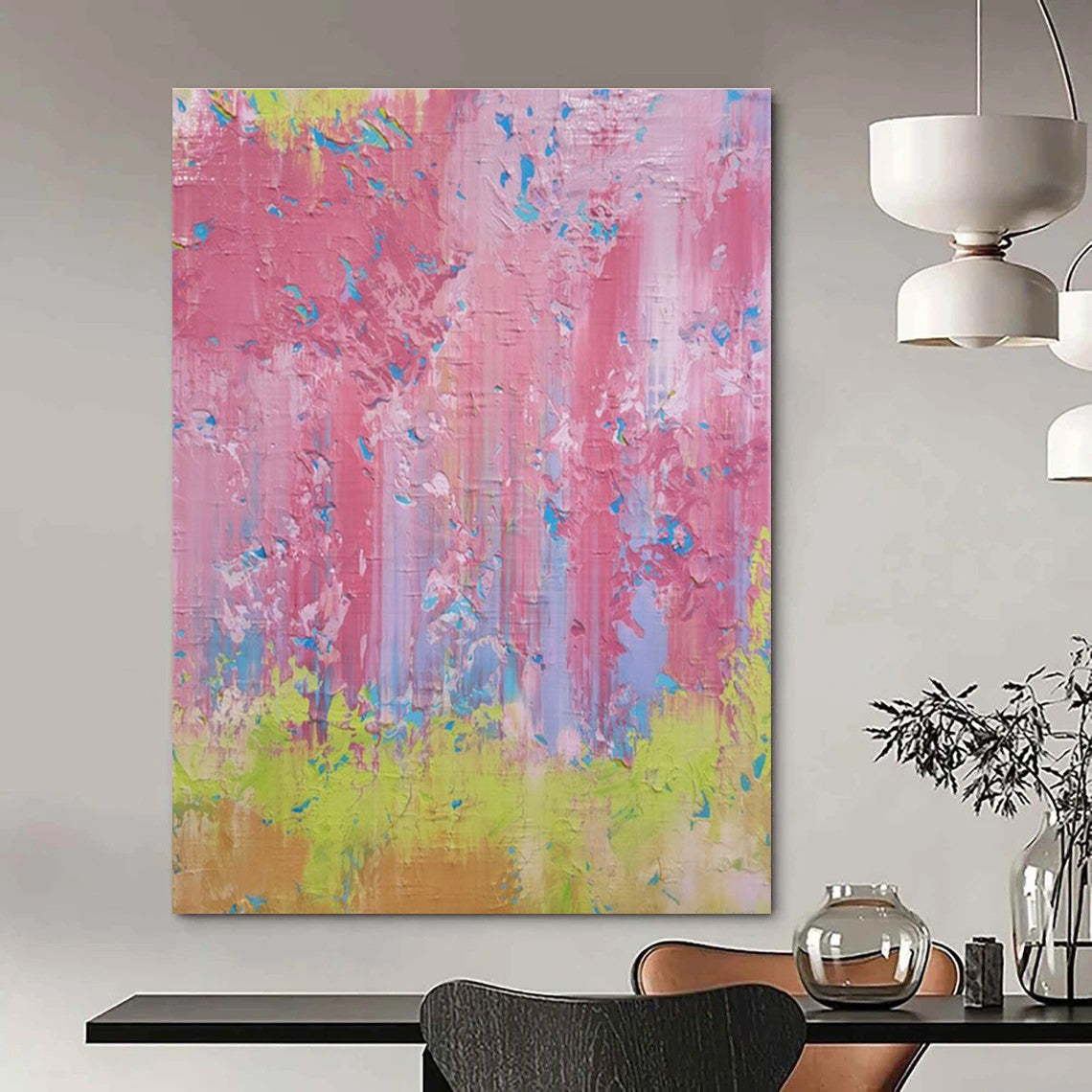 Pink - Green Color Splash - Abstract Color - field Acrylic Painting CT1402
