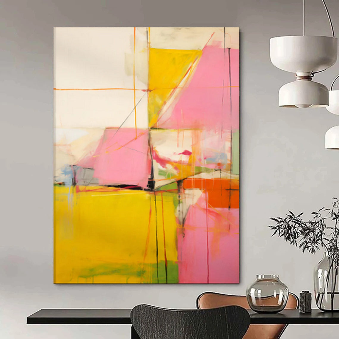 Colorful Geometric Shapes, Thin Lines - "Color Cascade" - Abstract Geometric Painting CT1835