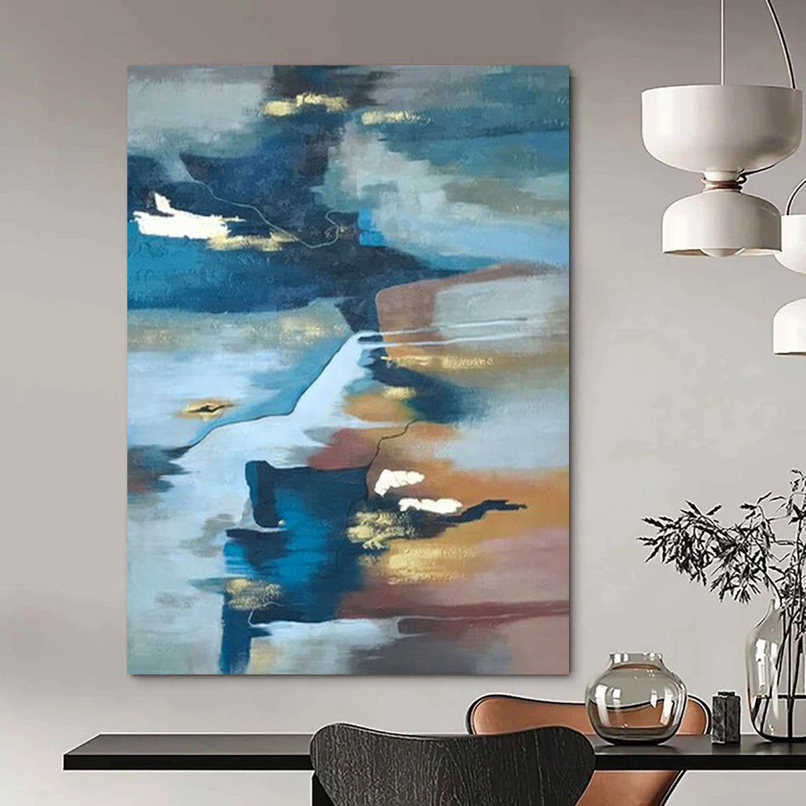 “Blue, Brown, Gold Flowing Realm” – Color - Blended Abstract Art CT1006