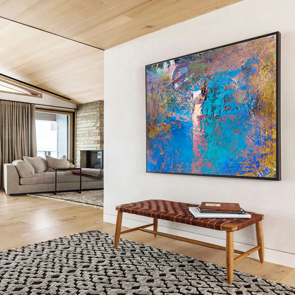 “Blue & Colorful Textured Abstraction” Impasto Abstract Painting On Canvas DKH366