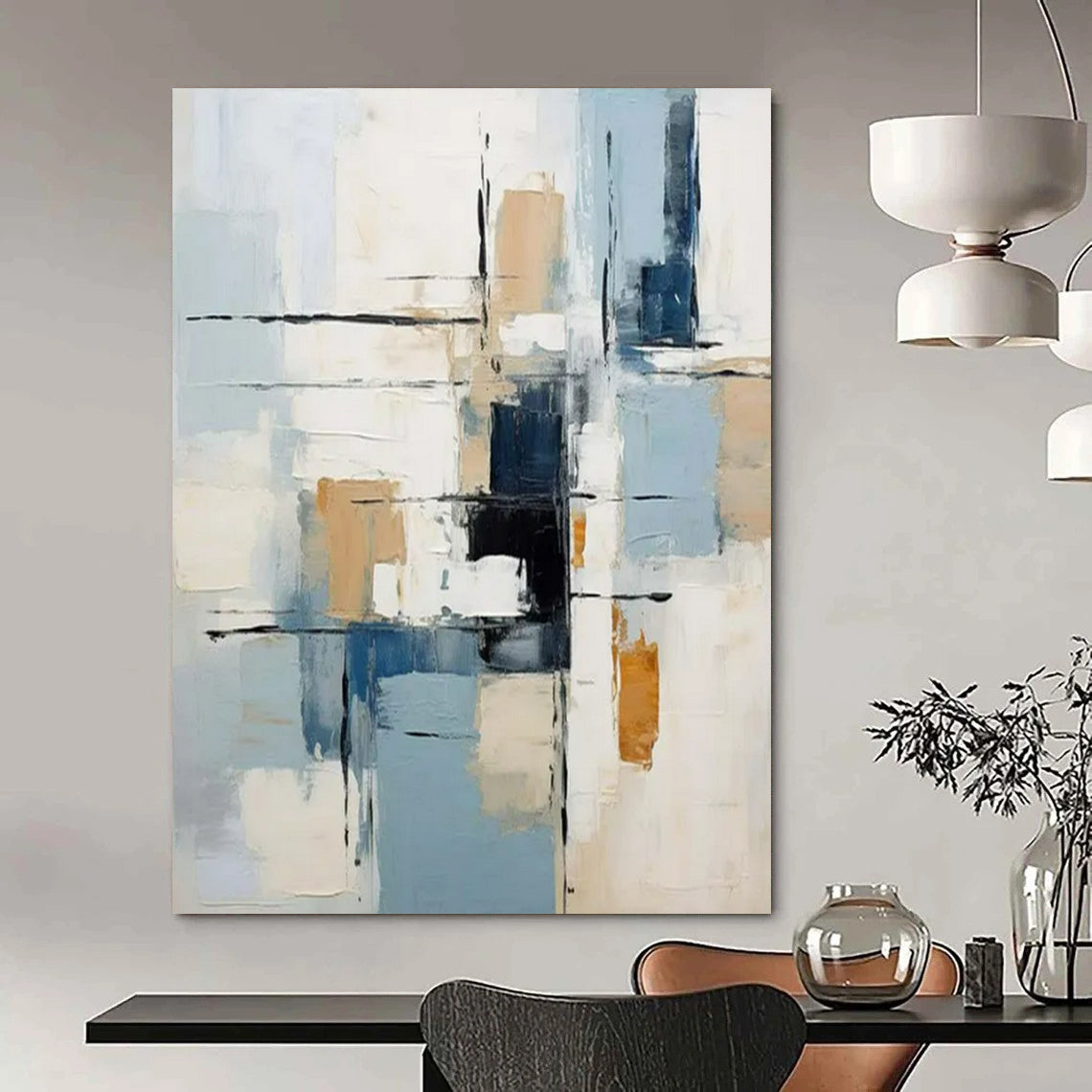 “Geometric Abstract in Neutrals & Blues” - Abstract Painting On Canvas CT2342